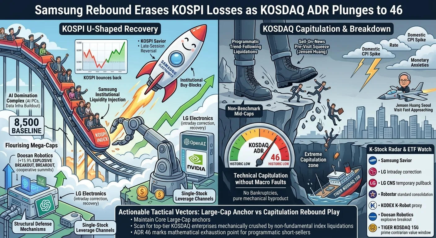Samsung Rebound Erases KOSPI Losses as KOSDAQ ADR Plunges to 46